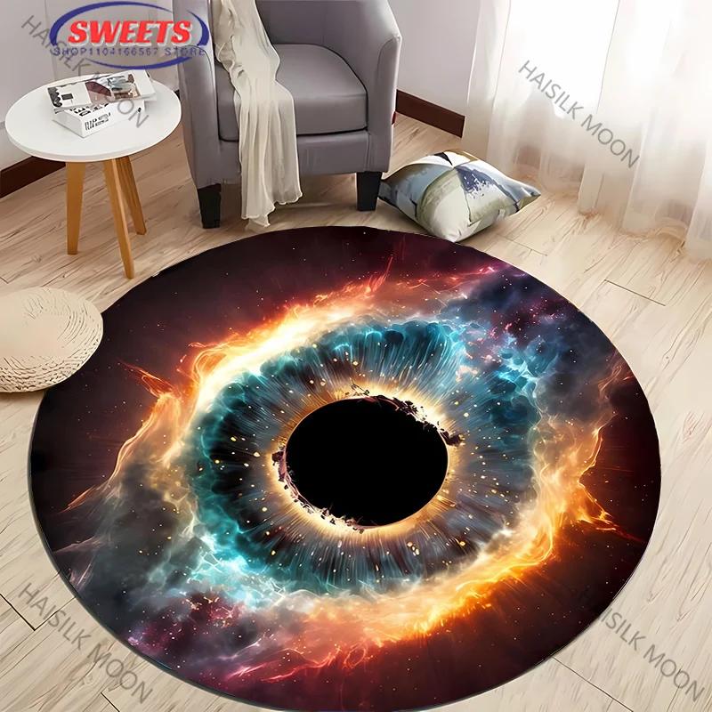 3D HD Cosmic Black Hole Printed Round Rug, Chair Carpet,  Durable Non-slip Doormat Children Playing Mat Living Room Bedroom Rugs