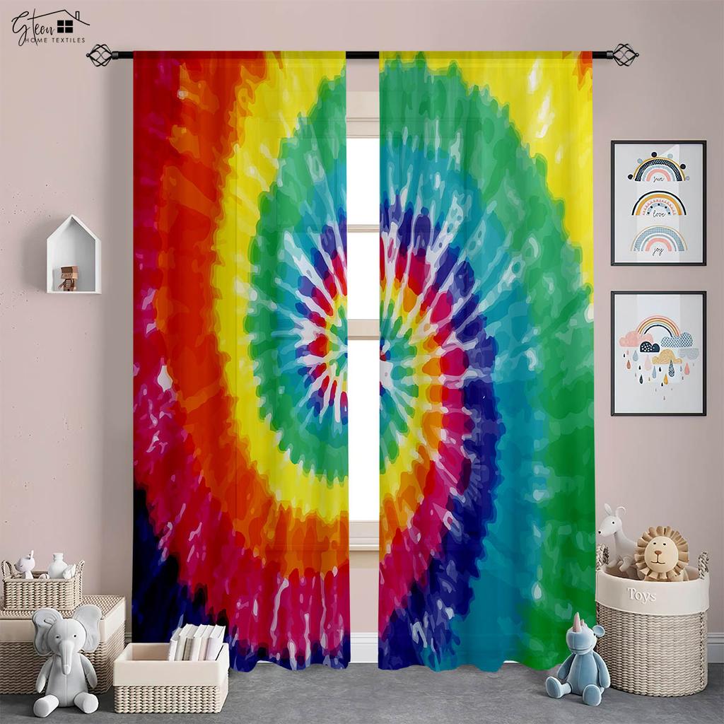 Regnbågsfärgtryckta gardiner Barnrum Dekorationsgardiner Vardagsrum Sovrum Arbetsrum Kök Fönstergardiner 2 stycken