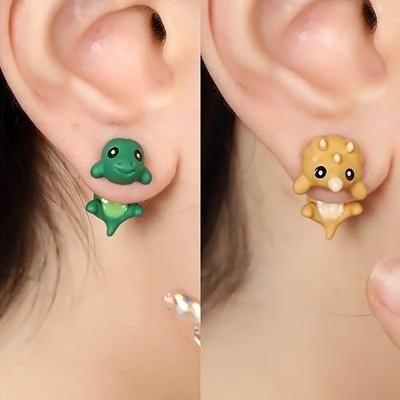 1 Pair Of Metal Cartoon Animal Fashion Accessories Earrings For Men And Women, Cute Dinosaur Clay Ear-biting Jewelry, Interesting Gifts