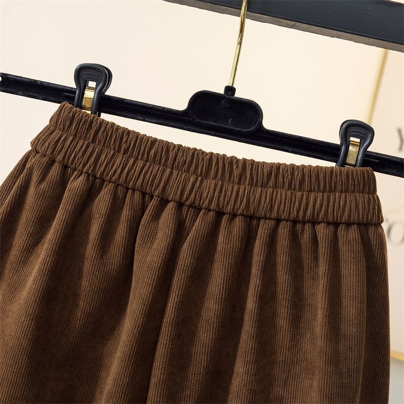 Fustă de damă cu căptușeală din lână, mărimi mari, toamnă/iarnă, talie elastică, croială A-line, fustă lungă din velur, talie înaltă, fustă flausată