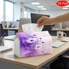 2D Flat, 1pc Tissue Box, Printed On Both Sides, Tissue Holder Featuring a Checkered Top Purple Exterior Adorned with Watercolor Floral Patterns, Sturd