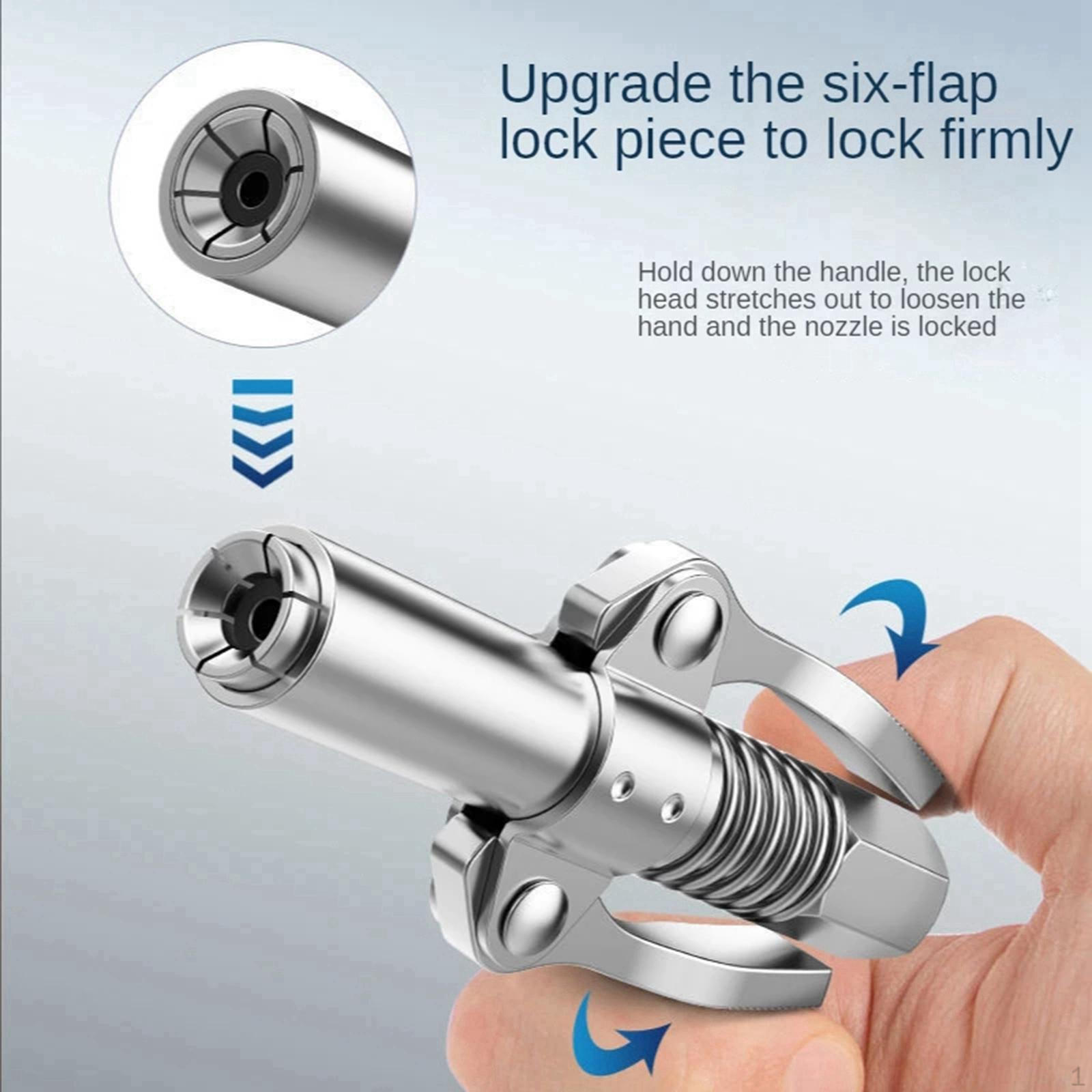 Stainless Steel Grease Coupler Double Handle Nozzle Lock Clamp Release Tool Tip Head