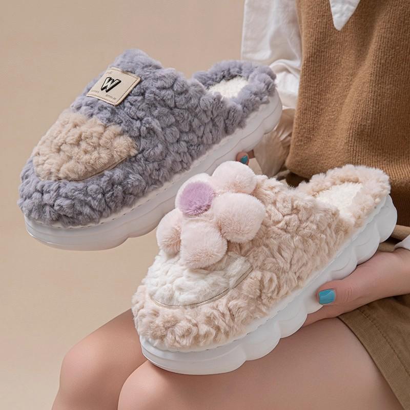 Thick bottom step on shit feeling warm cotton slippers autumn and winter 2025 new indoor home plush cute cotton mop