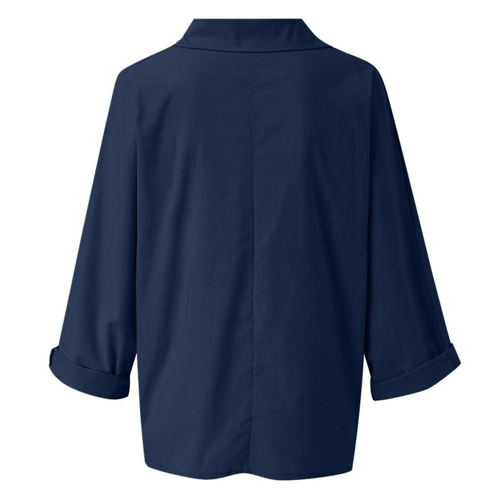 Women's plus size color imitation cotton and linen V-neck long sleeved pullover top