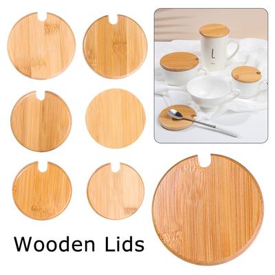 Bouchons de Bocal à Large Ouverture en Bambou Bois Bouteille d'Assaisonnement Couvercles en Bois Couvercle de Tasse avec Trou pour Cuillère