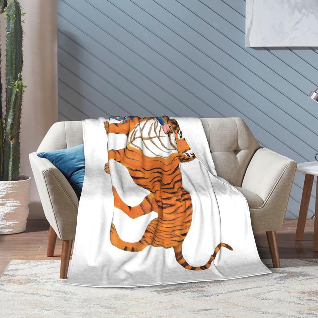The Tiger Who Came to Tea Blankets Velvet Print Cartoon Book Breathable Thin Throw Blankets for Office