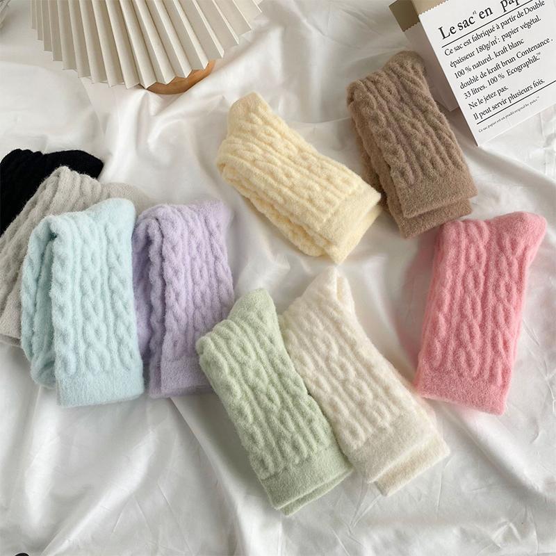 Women Socks Home Twist Mid-Tube Thickened Coral Velvet Floor Socks Sleeping Socks Towel Socks Supersoft