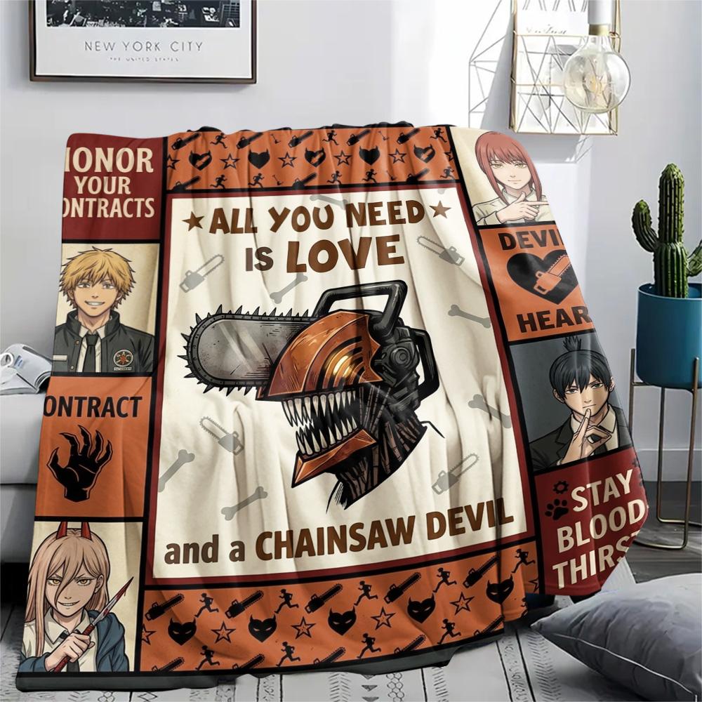 1 Stück Chainsaw Man Gemustert Flanelldecke Geeignet für Alle Jahreszeiten Für Heimdekoration Wärme Und Komfort Geschenke Feiertagsgeschenk