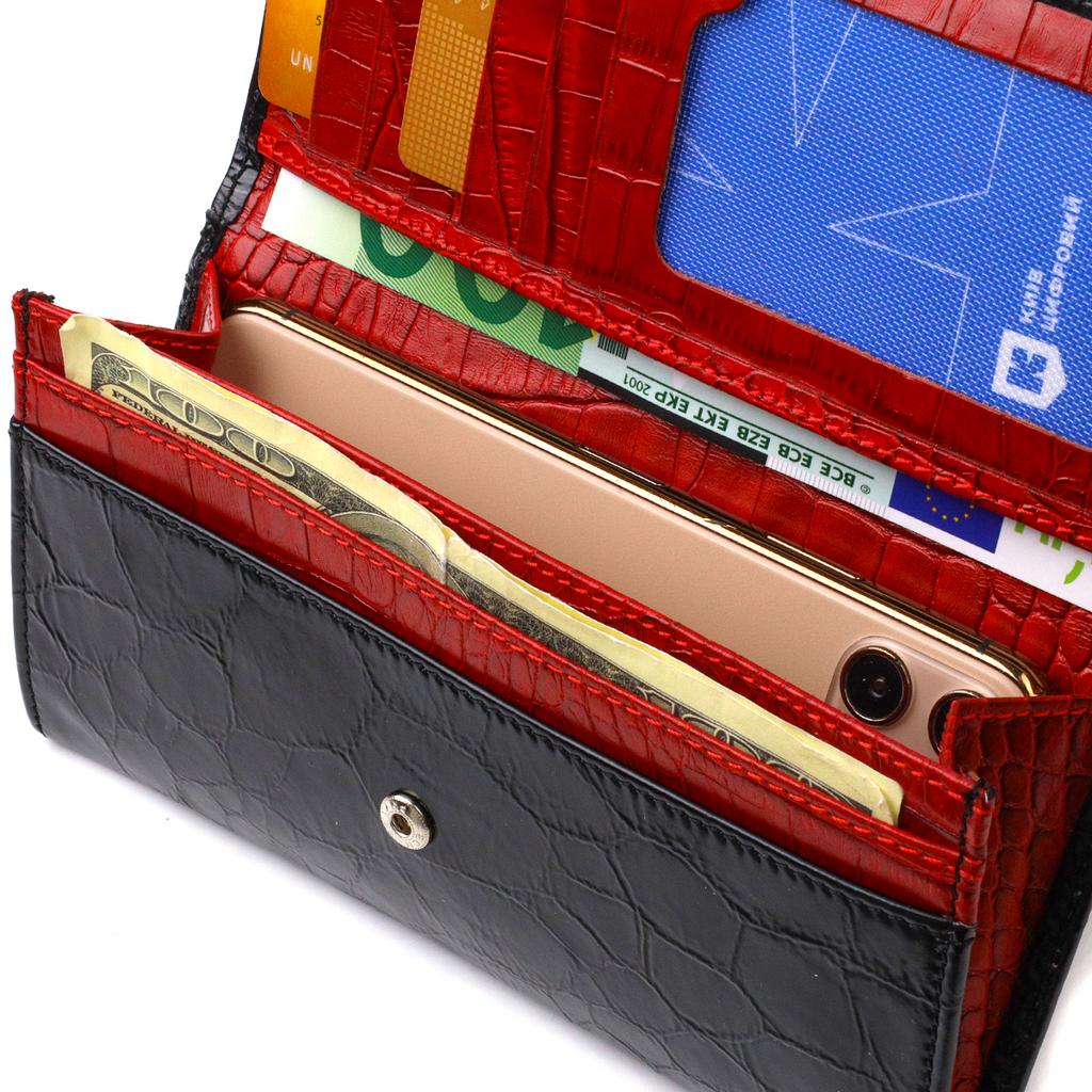 Unusual Women's Wallet Made of Genuine Textured Leather CANPELLINI 21834 Black