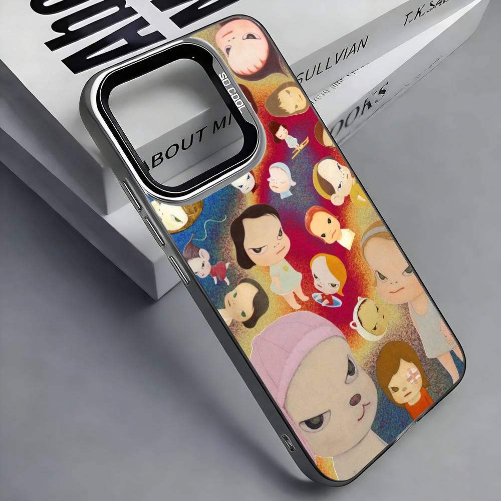 Japan Art Y-Yoshitomo N-Nara Phone Case For iPhone 17, 16,15,14,13,12,11 Plus,Pro Max, Colorful Silver Funda Cover