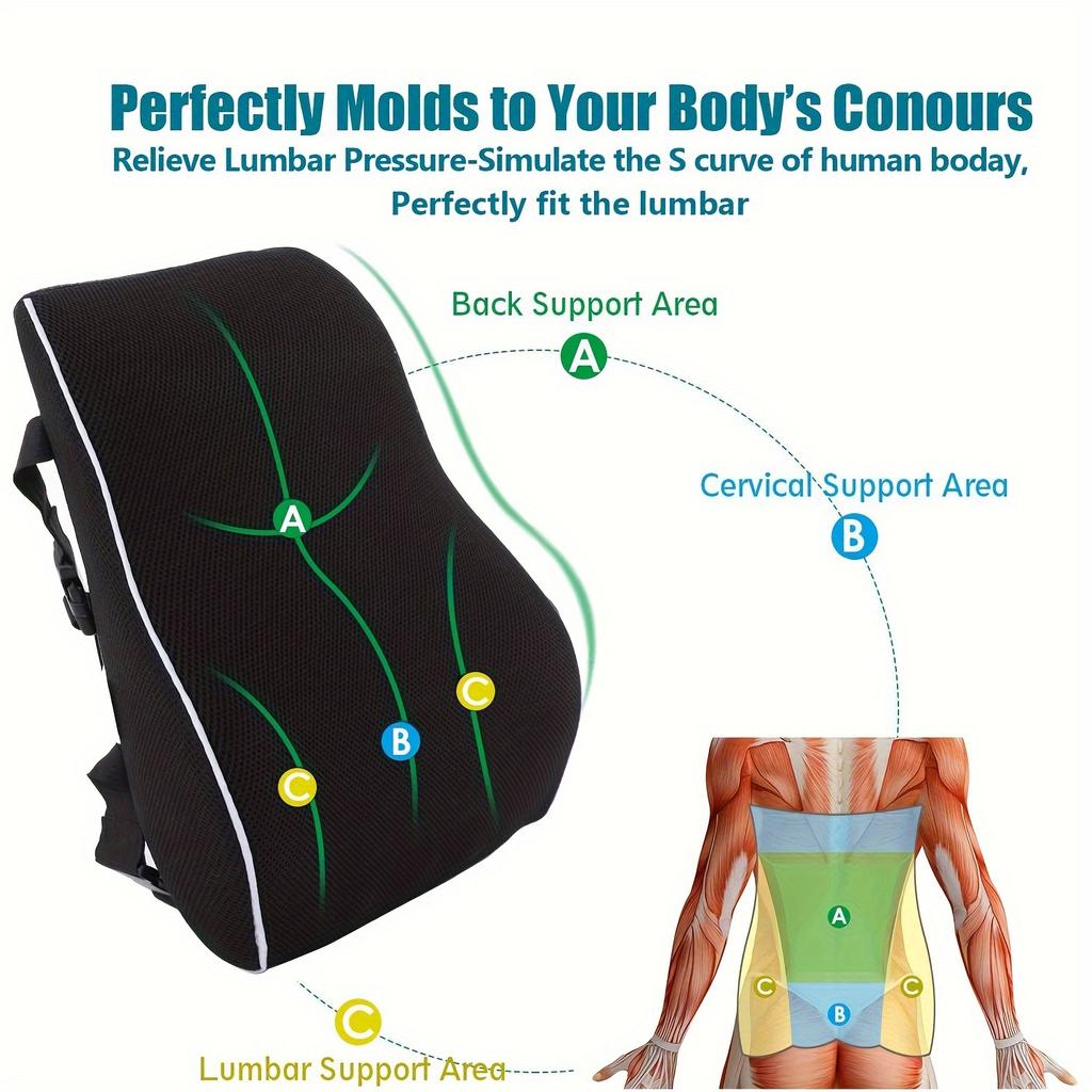 Ergonomic Lumbar Support Pillow for Office Chair & Car - Adjustable Straps with Breathable Mesh Cover, for Desk, Recliner