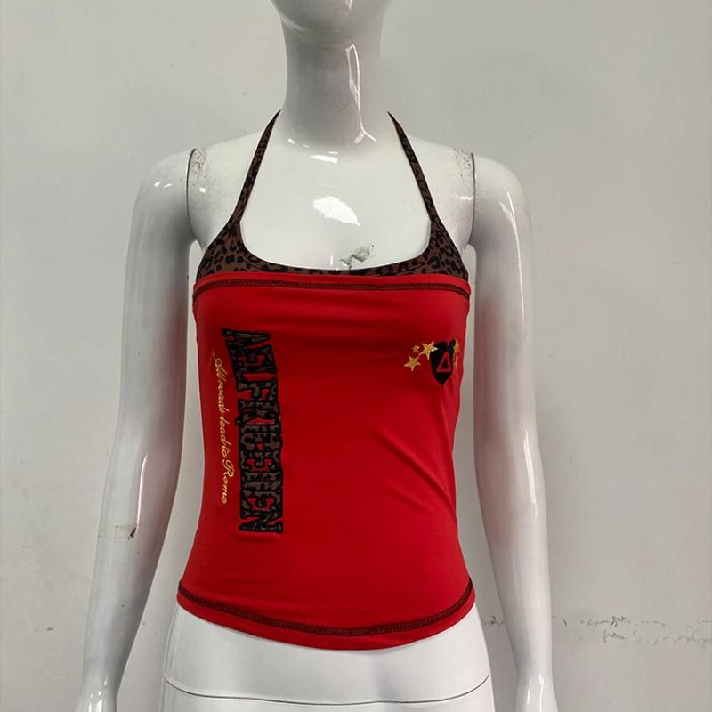 

Летний сексуальный уличный топ с подтяжками с буквенным принтом Y2K одежда L красный