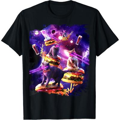 Galaxy Laser Cat On Burger - Space Cheeseburger Cats T-Shirt
