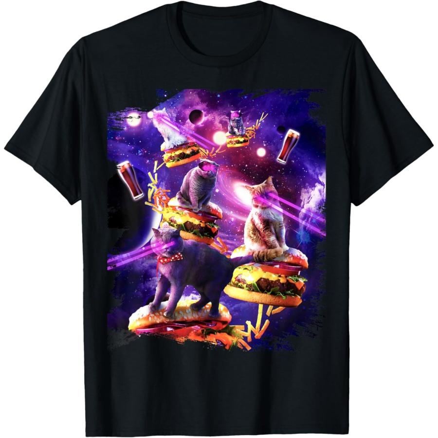 Galaxy Laser Cat On Burger - Space Cheeseburger Cats T-Shirt S