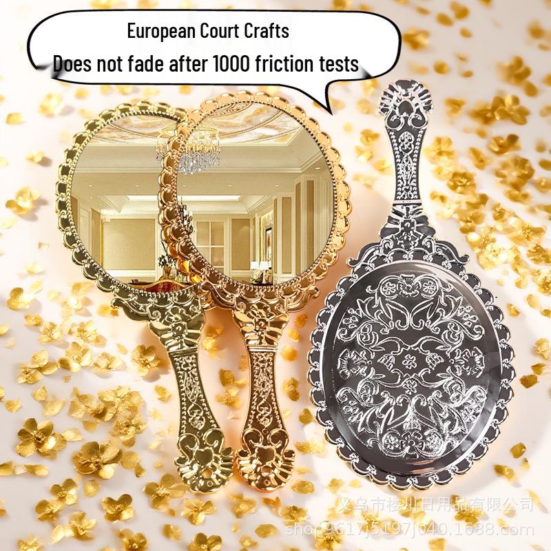 

European & American Retro Portable Makeup Mirror: High-Value, Large Handheld for Home & Daily Use Electroplated Gold