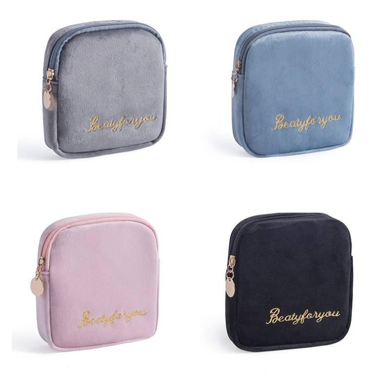 Letter Embroidery Menstrual Pad Storage Bag Portable Travel Handbag Case Makeup