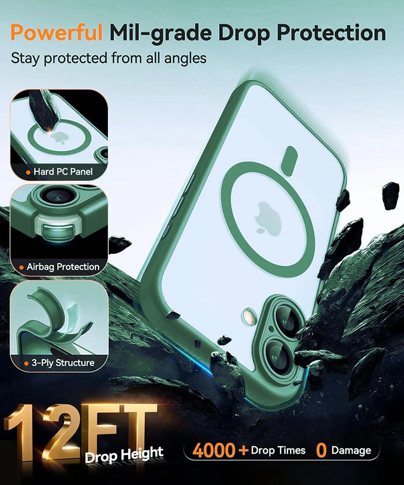 Magsafe Magnetic Armor Shockproof Case For iPhone 17 Air 16 15 14 13 Pro Max For Wireless Charge Matte Translucent Cover