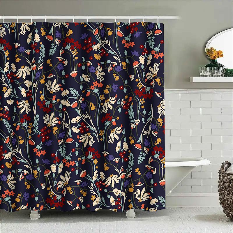 Green And White Shower Curtain Flower Patterned Bath Decoration For Home Bathroom Decorations Waterproof Fabric