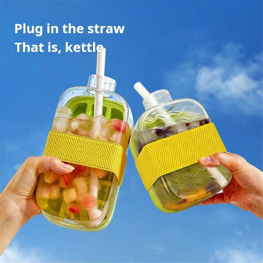 Non-Toxic 2-In-1 Water Bottle With Built-In Ice Tray & Straw Leak-Proof Portable Sports Bottle Portable Ice Maker Bottle