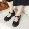 Fashion Round Head Mary Jane Shoes Women Thick High Heeled Japanese College Style Pumps Single Shoe Platform Retro Leather Black Loafers