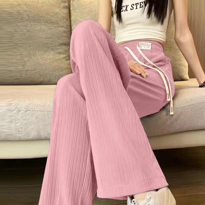 

Women s Ice Silk Wide-Leg Pants: Slimming, Drapey, Loose, Single/Two-Piece, Spring to Summer. 3XL (Recommended 150-165 jin) розовый