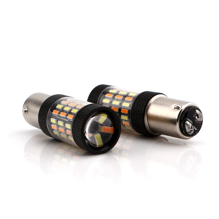 2pcs 1157 4014 White Amber Dual Color Switchback LED Turn Signal Lights 60SMD High Power Super Bright Replacement Bulbs