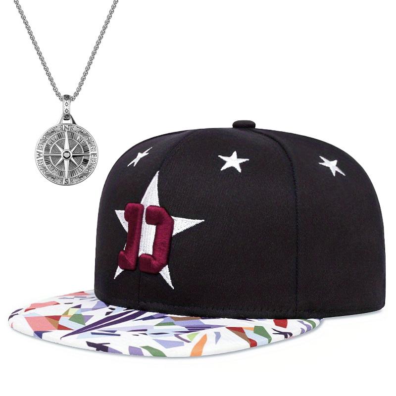 

2 шт. Мужская и женская модная кепка с плоскими полями для отдыха, уличная вышивка, хип-хоп шляпа, ретро-диск, компас, кулон, ожерелье, спортивная пара, солнцезащитная шляпа чёрный