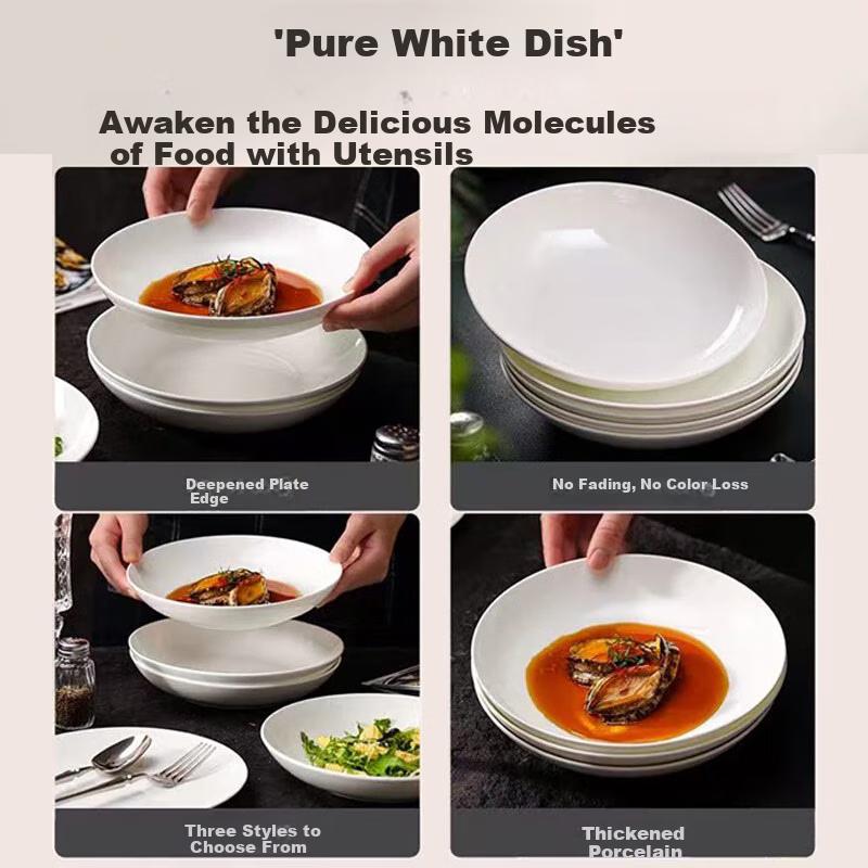 Chuanqi Underglaze Color Ceramic Plates 8 Inch 4-Pack Ceramic Tableware Plates Dishes Serving Plates Rice Plates Deep Soup Plates New White Ceramic