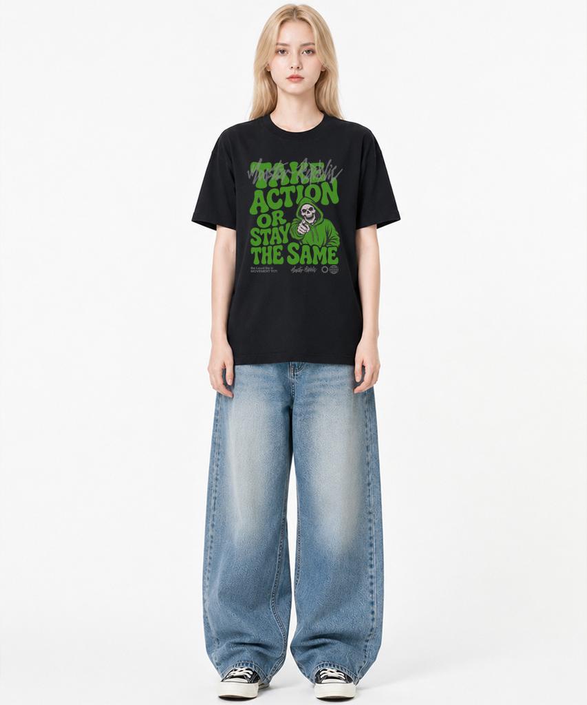 MONSTER REPUBLIC Take Action Light Green T-Shirt Black_9171