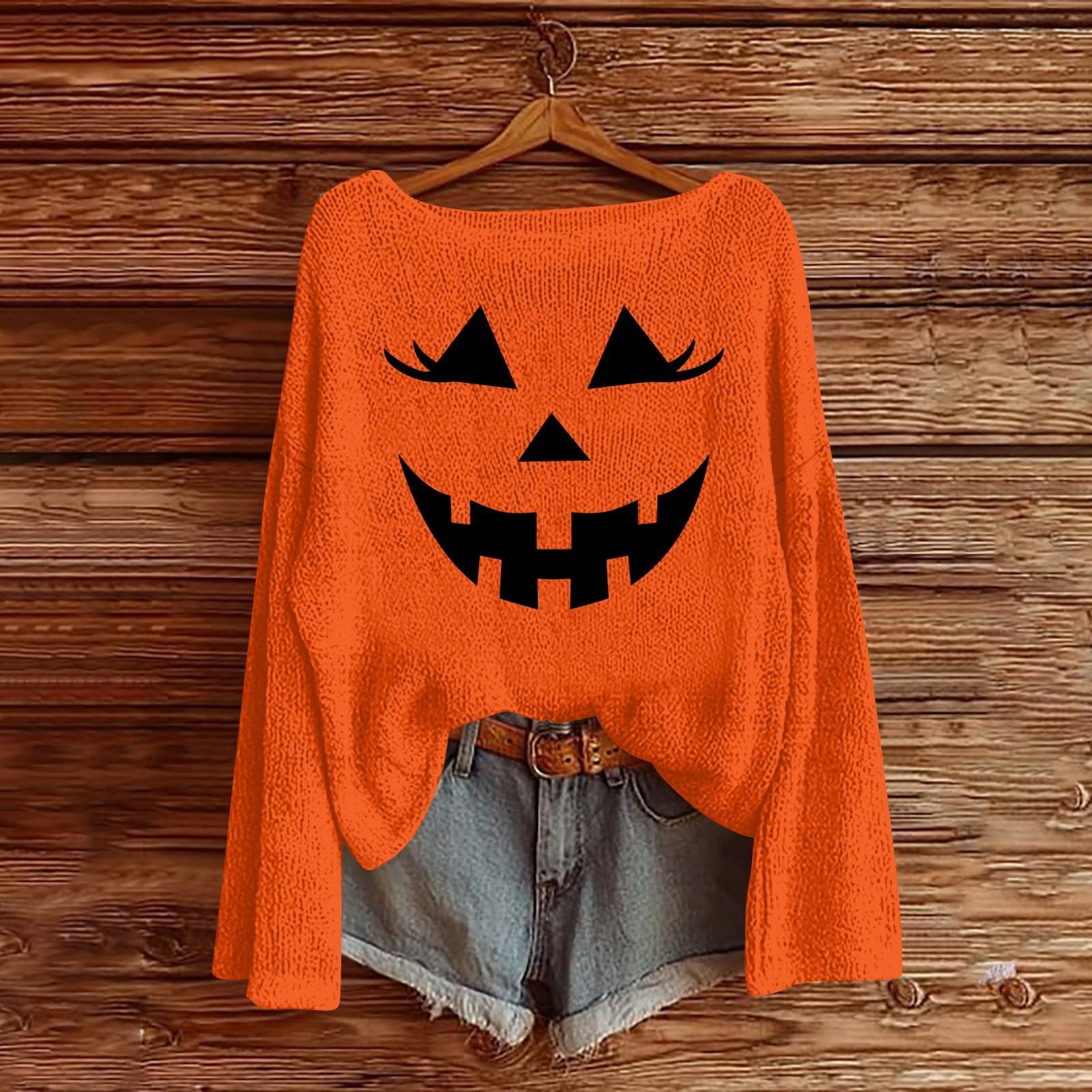 

Хэллоуинские толстовки для детей, мальчиков и девочек, вязаный свитер, милая футболка, осенний пуловер с круглым вырезом 140 золотой