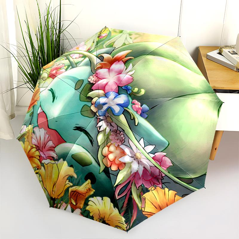 Bulbasaur pattern, automatic folding umbrella, portable and foldable design, 8 ribs, a Christmas or birthday gift.