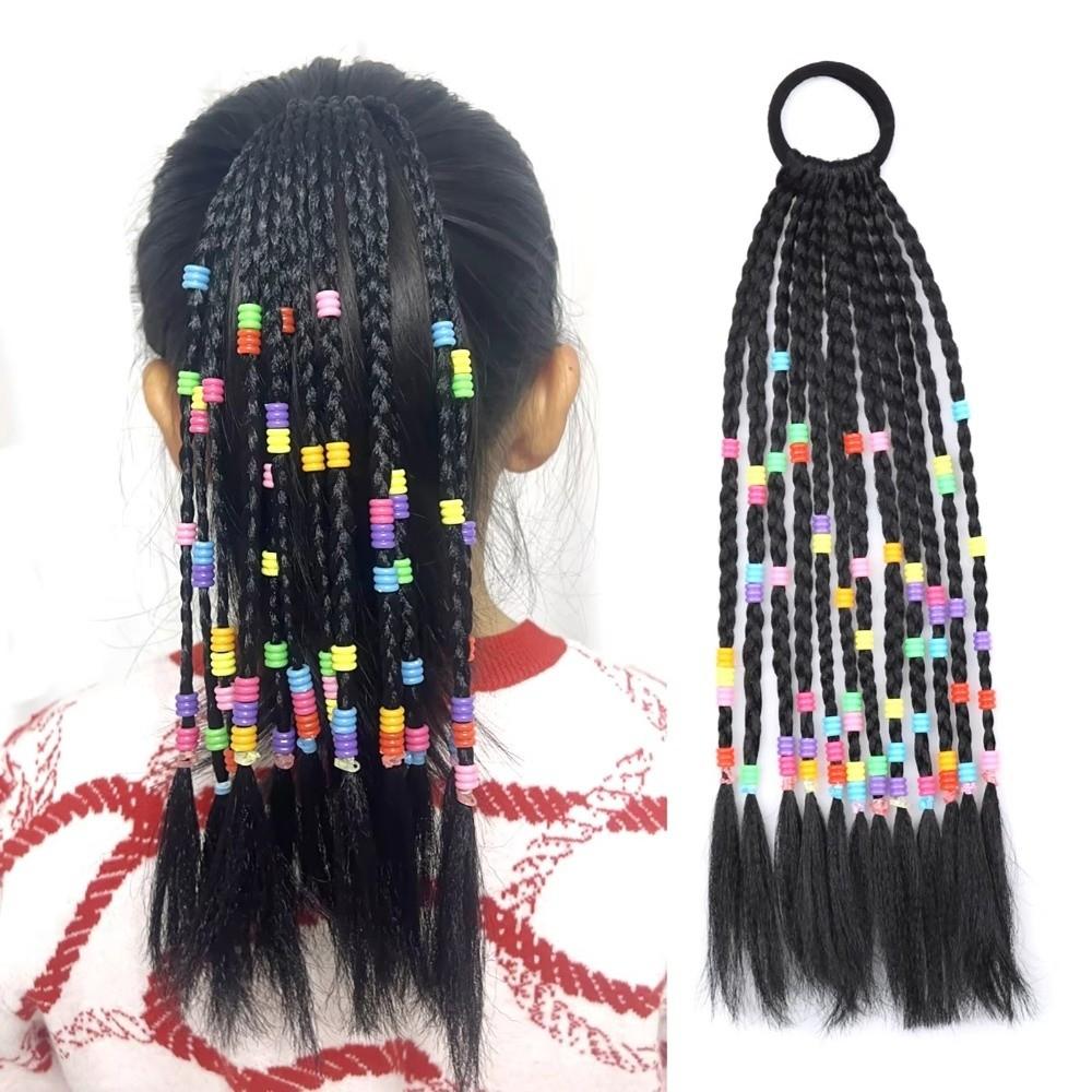 Elasticity Kids Braided Hair Rope Cute Wigs Beaded Braided Ponytail  Children Hair Tools
