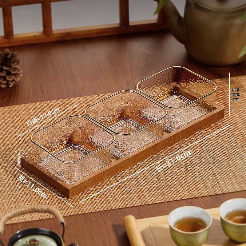 Retro Hand-Painted Gold Glass Snack Tray Set