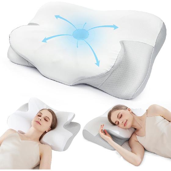 Cervical Neck Pillow for Sleeping - Cooling Ergonomic Memory Foam Pillow for Neck Pain Relief, Soft and Stretchy, Relieves Shoulder Pressure, Side