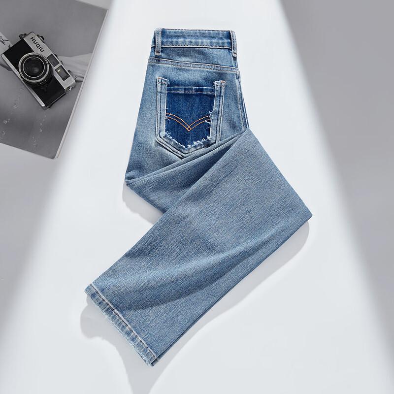 

RAIN.CUN Женские джинсы с высокой посадкой, синие, укороченные, прямого кроя 28