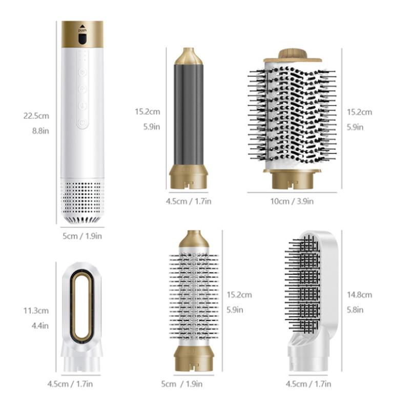 110000 RPM 6-in-1 Silent Hot Air Comb Portable Multifunctional Curling Iron Professional Blow Dry Styling Comb