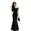 Spring and Summer Royal Sister Wind Spice Girl Sexy One-Word Shoulder Slim Fit Hips Fish Tail Dress High-end Exquisite Long Dress