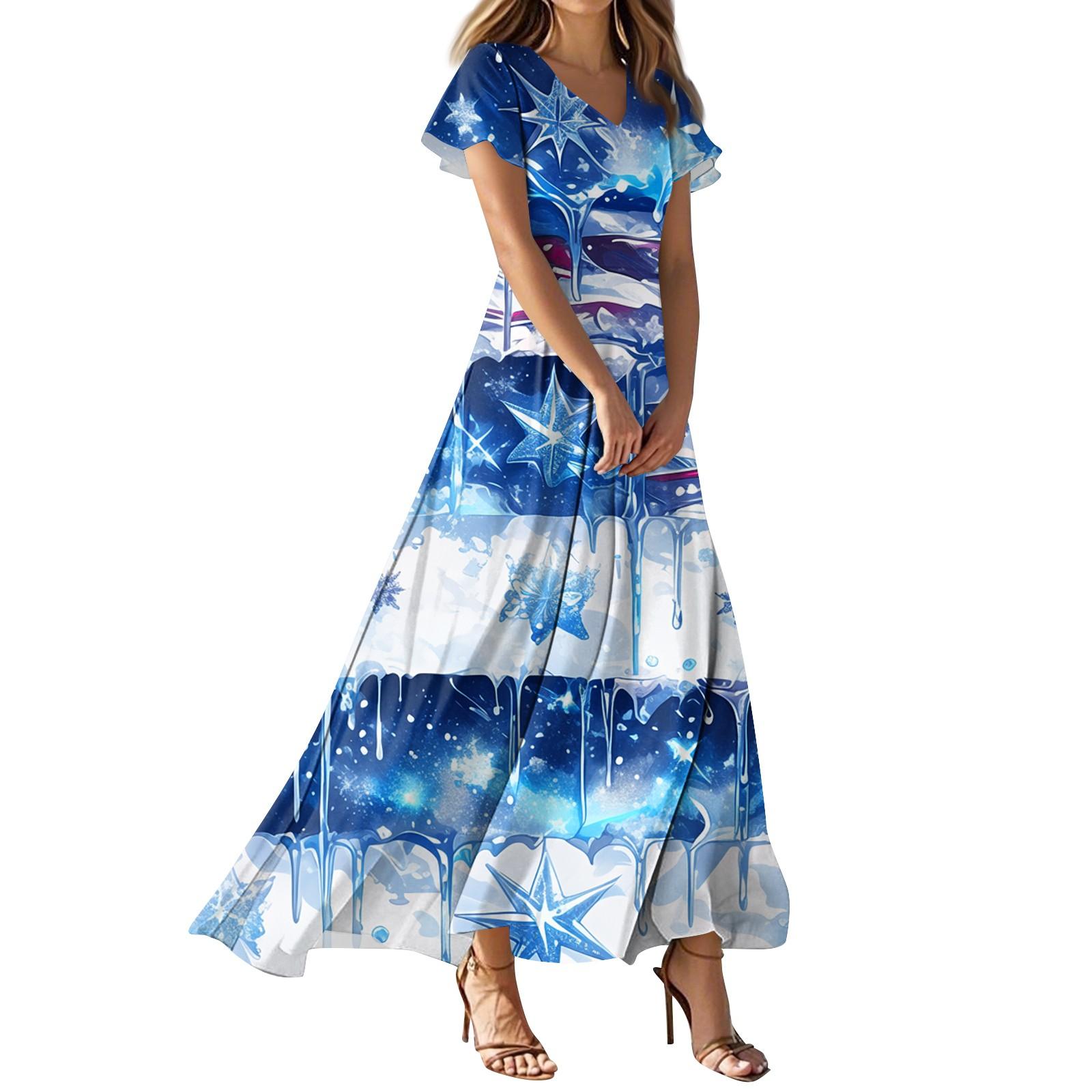 

Женское повседневное платье с принтом флага Дня независимости, V-образным вырезом, короткими рукавами и высокой талией M