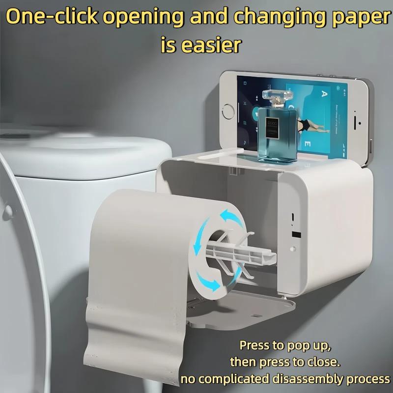 2025 New Smart Induction Toilet Paper Holder Shelf Automatic Paper Out Tissue Rack Wall-Mounted Toilet Paper Dispenser