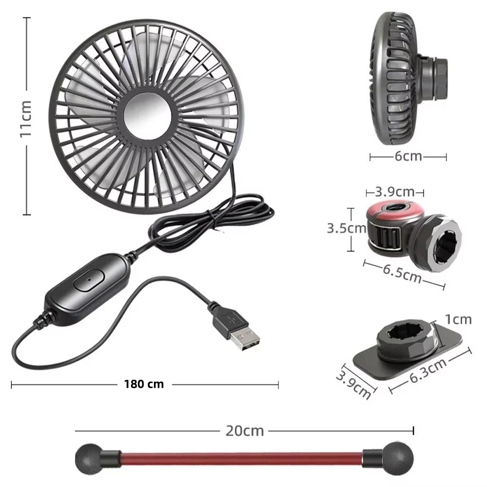 Summer Multidirection Car Back Seat Fan 3-speed Wind Adjustment USB Auto Cooling Fans 5 Fan Blades for Summer Car Accessories