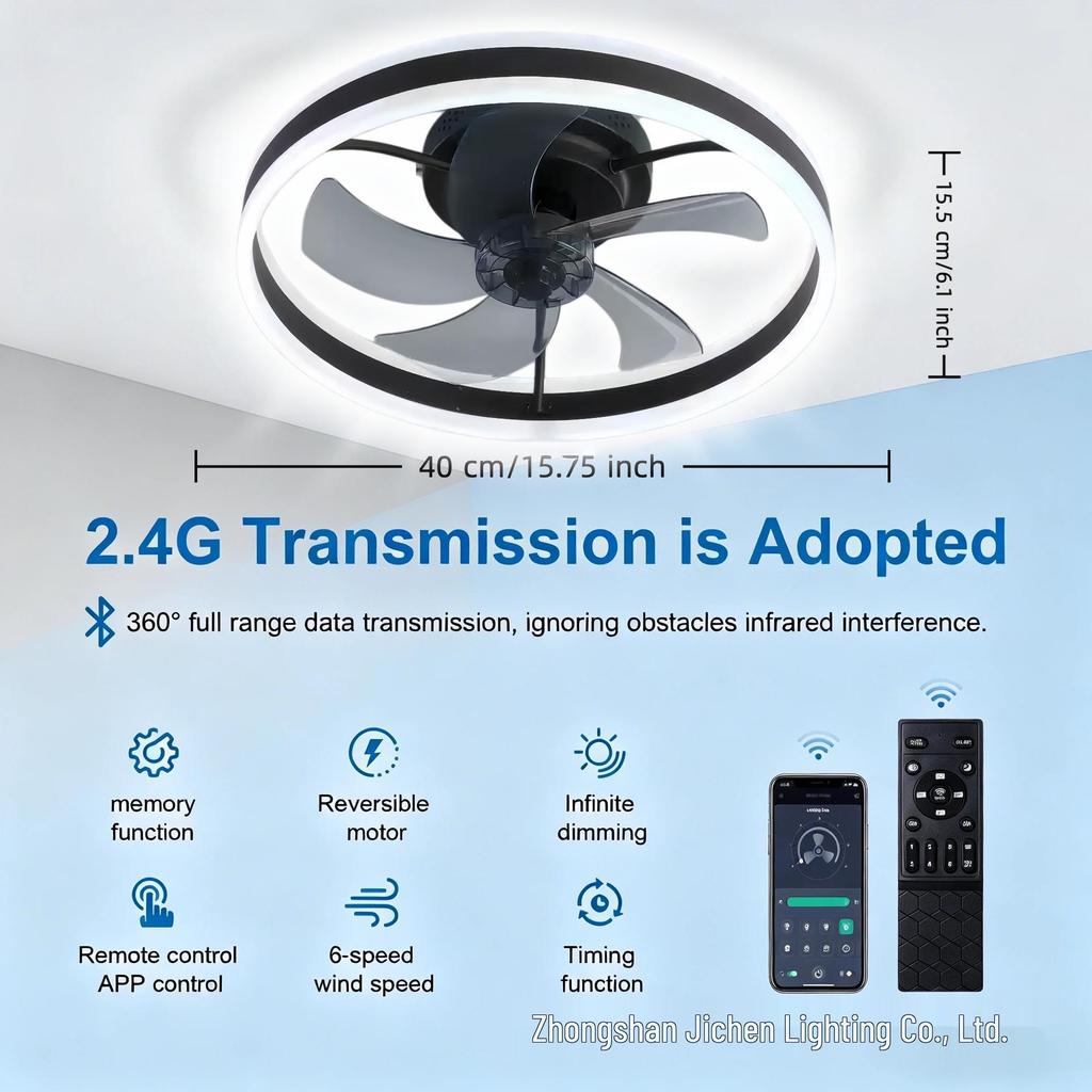 20-Inch Modern Crystal Ceiling Fan with App-Controlled Smart Remote