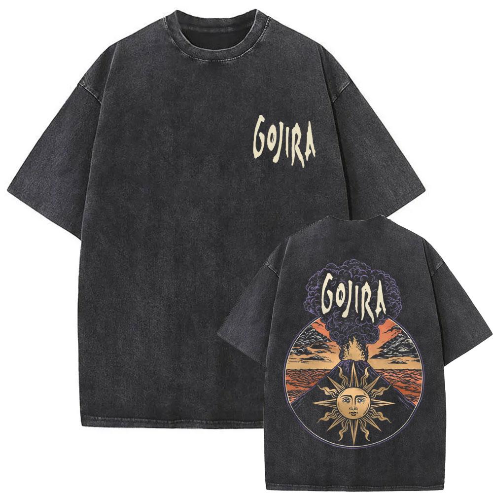 Washed Vintage Metal Rock Band Gojira Skeleton Graphic T-shirt Men Women Fashion Man Streetwear
