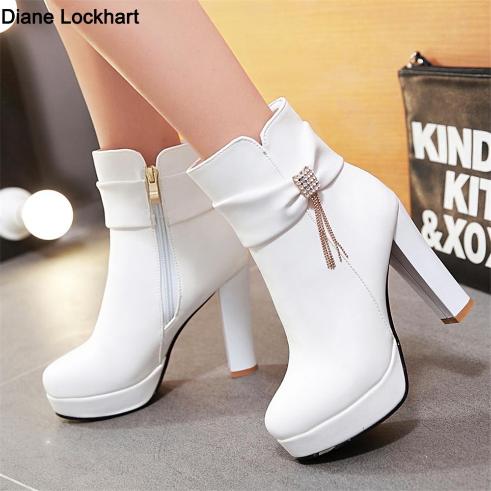 Fashion Elegant Short Boots Autumn Winter Shoes Women's Ankle Boot Platform Sweet Black White Pink Heeled FRINGE Party Dance Shoes Ladie