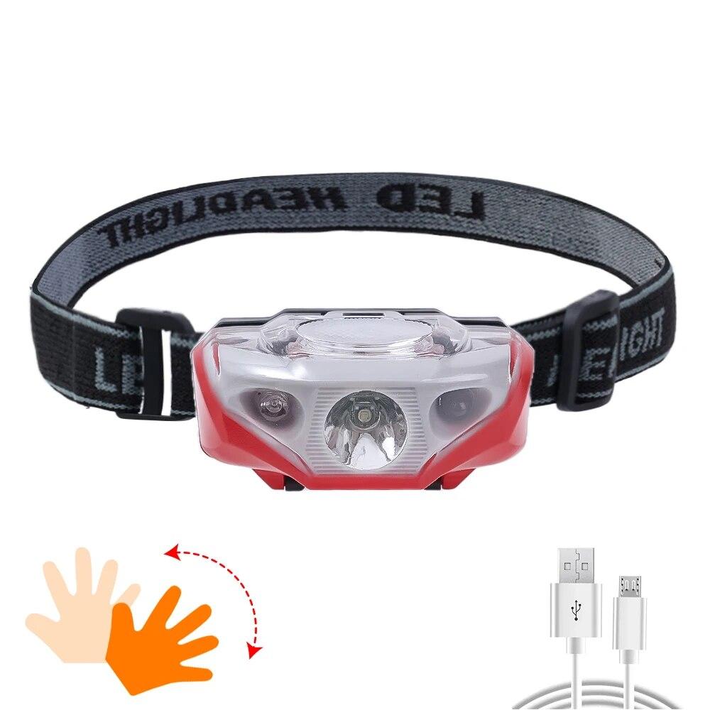 Mini Motion Sensor LED Headlamp USB Rechargeable Portable Headlight Waterproof Outdoor Flashlight Camping Hiking Fishing Lights