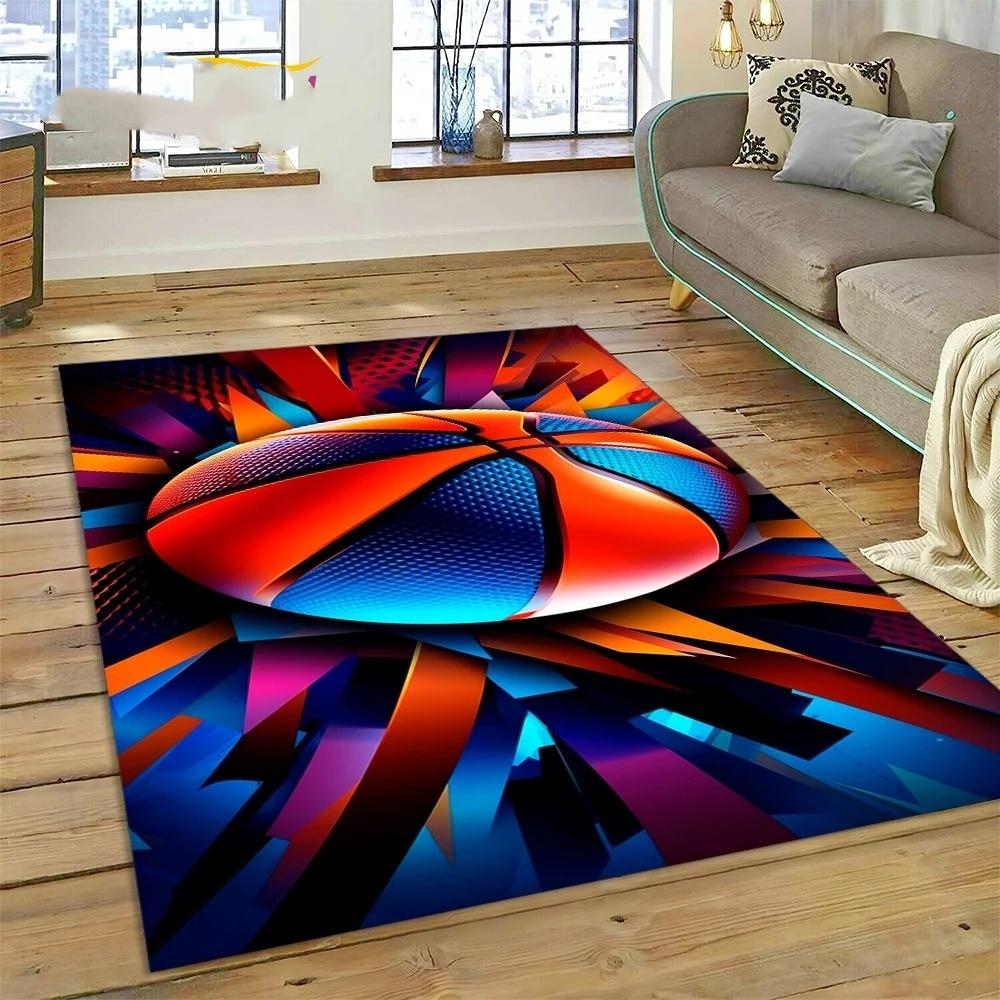 Basketball Court Frame Rug Cartoon Kids Play Mat Non Slip Floor Rug for Bedroom, Living Room Playroom Decor
