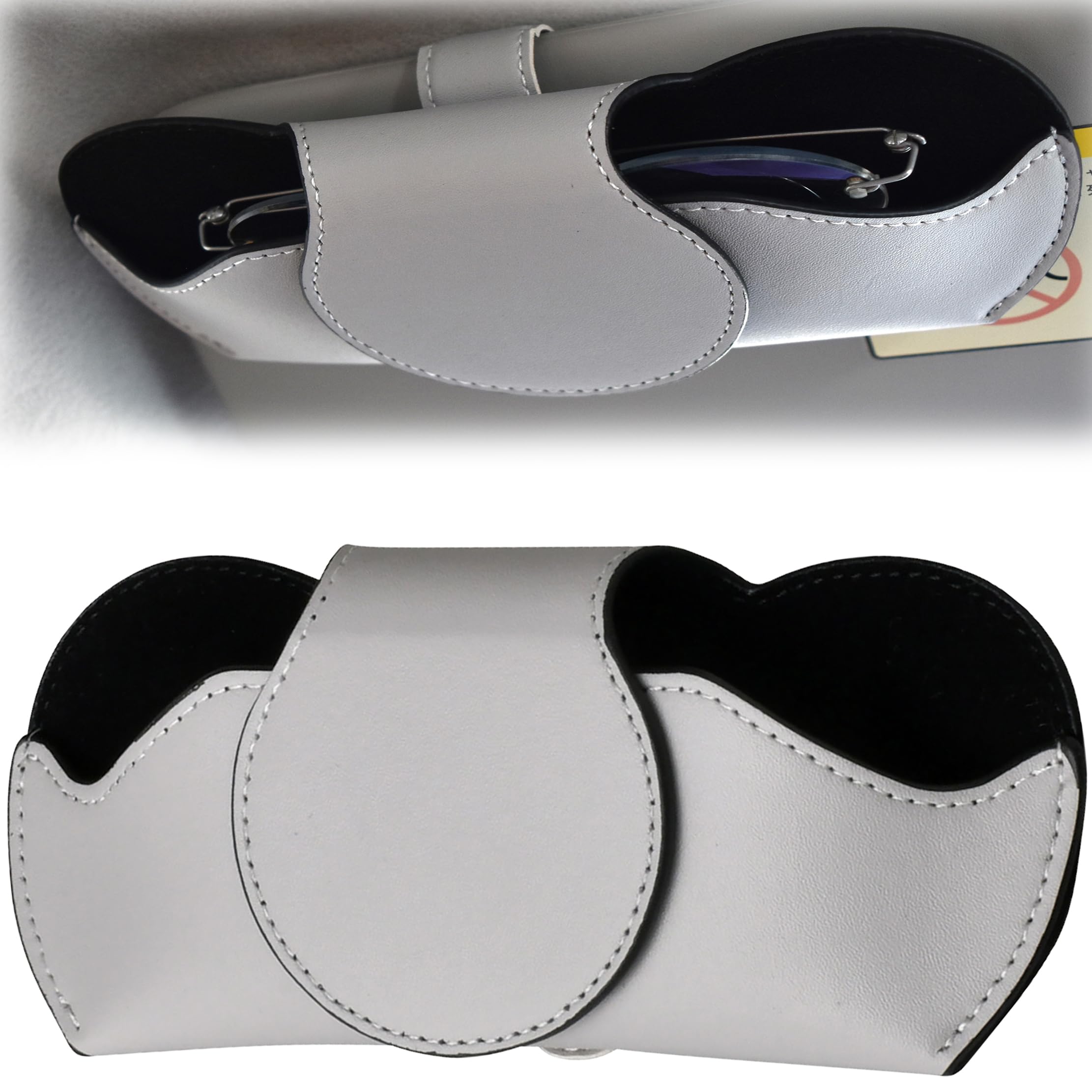 

meigan Car Glasses Stylish Faux Leather Eyeglasses Case with Sun Visor Magnetic Easy Safe Car Holder, Clip, Closure, One-Hand Removal, Driving, серый