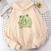 Cute Strawberry Milk Frog Print Female Sweatshirt Fashion Hooded Casual Hoodies Autumn Fleece Soft Casual Streetwear Clothing