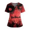 Damen Halloween Print V-Ausschnitt Kurzarm Kasack mit Doppeltaschen und Seitenschlitz