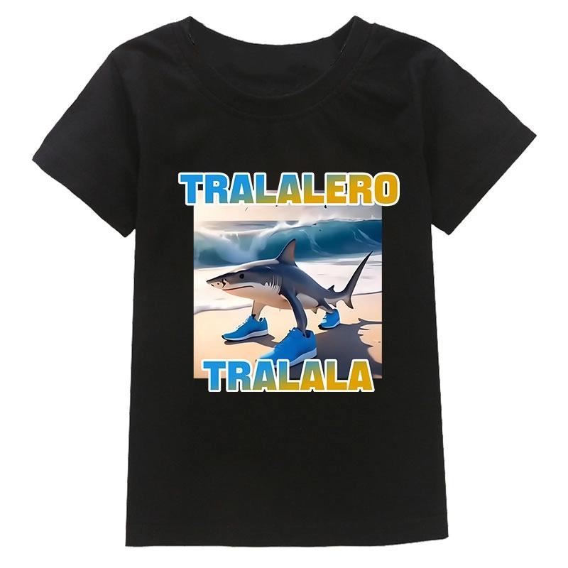 Tralalero Tralala Divertido Shark Meme Print Cotton T-Shirt Children Clothing Summer Chic Casual Boys Girls Kids Short Sleeves