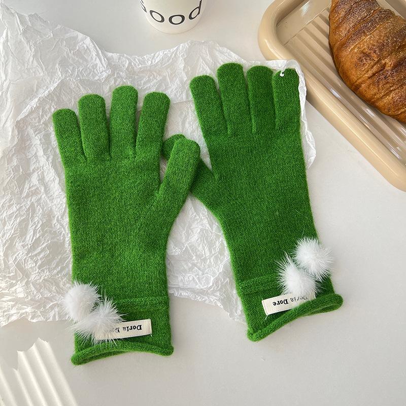 

Вязаные перчатки с кроличьим помпоном для женщин, новый корейский стиль, кашемировые, утолщенные, для студентов, для письма зимой, милые, теплые, с сенсорным экраном average size